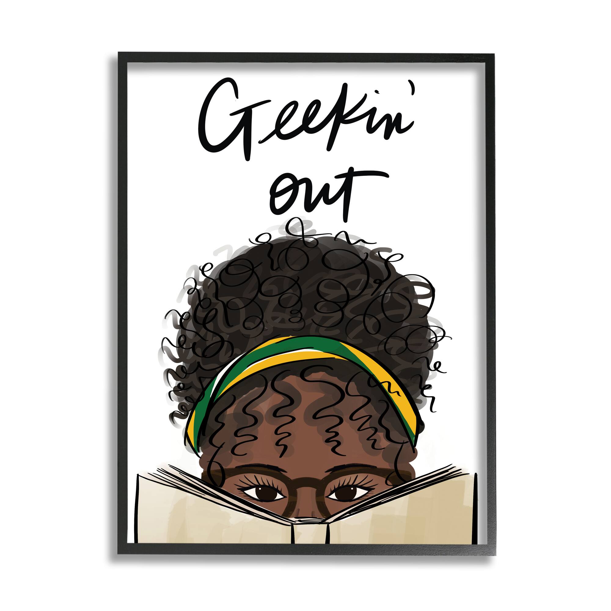 Stupell Industries Geekin' Out Phrase Woman Reading Book in Frame Wall Art